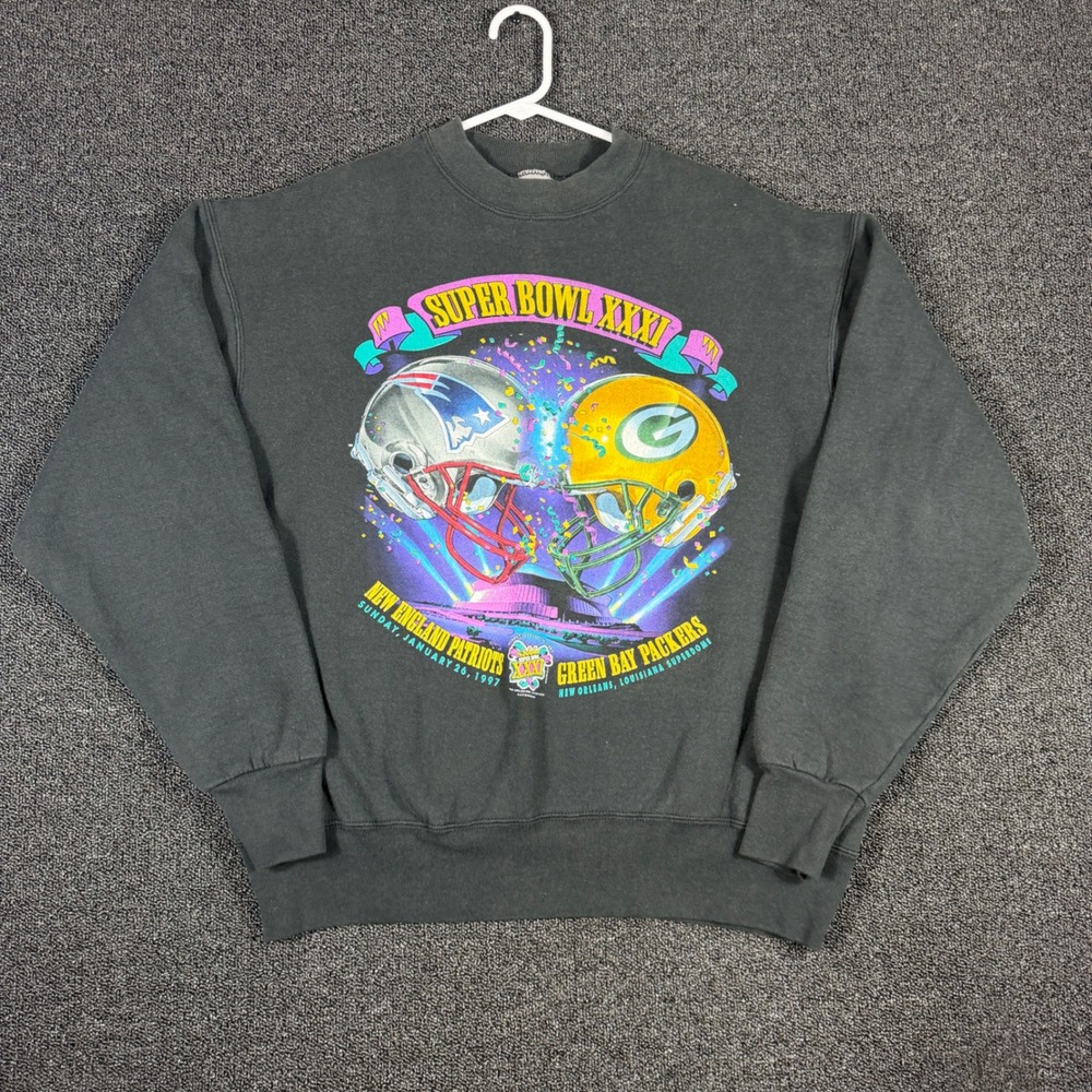 Vintage 1997 Super Bowl XXXI Crewneck Sweatshirt Packers Patriots Men's XL